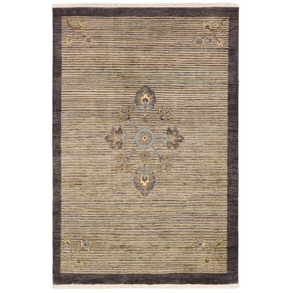 Rustic Heriz Ziegler Aaron Gray Blue Hand-Knotted Rug - 4'7'' x 6'6''