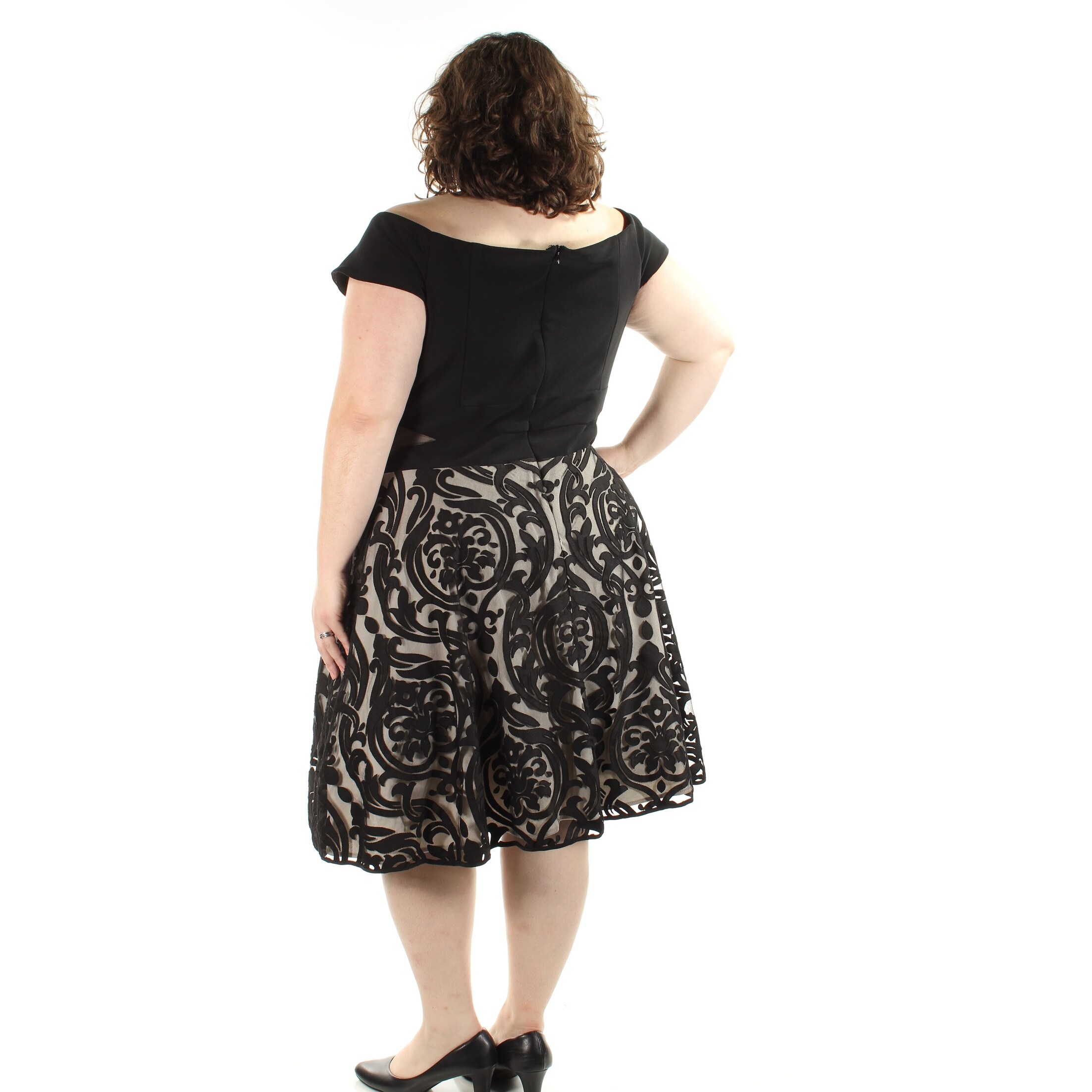 plus size lace off shoulder flare dress