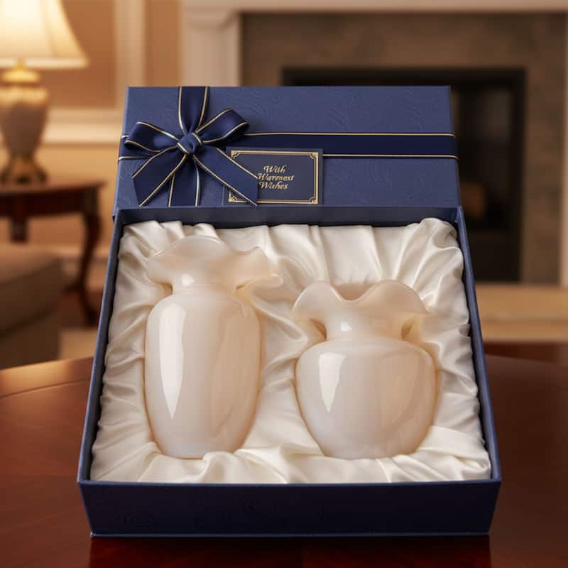 Fleurine Set of 2 Fluted Blooming Decorative Glass Flower Table Vases