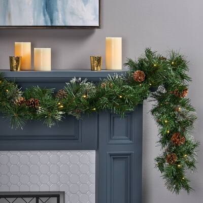 9-foot Cashmere Pine Pre-lit Artificial Christmas Garland by Christopher Knight Home - Green - 108.00" L x 10.00" W x 4.00" H