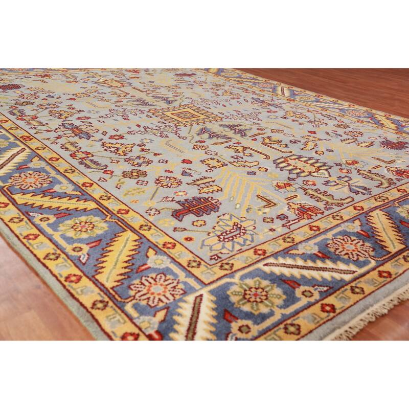 Geometric Oushak Indian Area Rug Hand-Knotted Wool Carpet - 7'11" x 9'10"