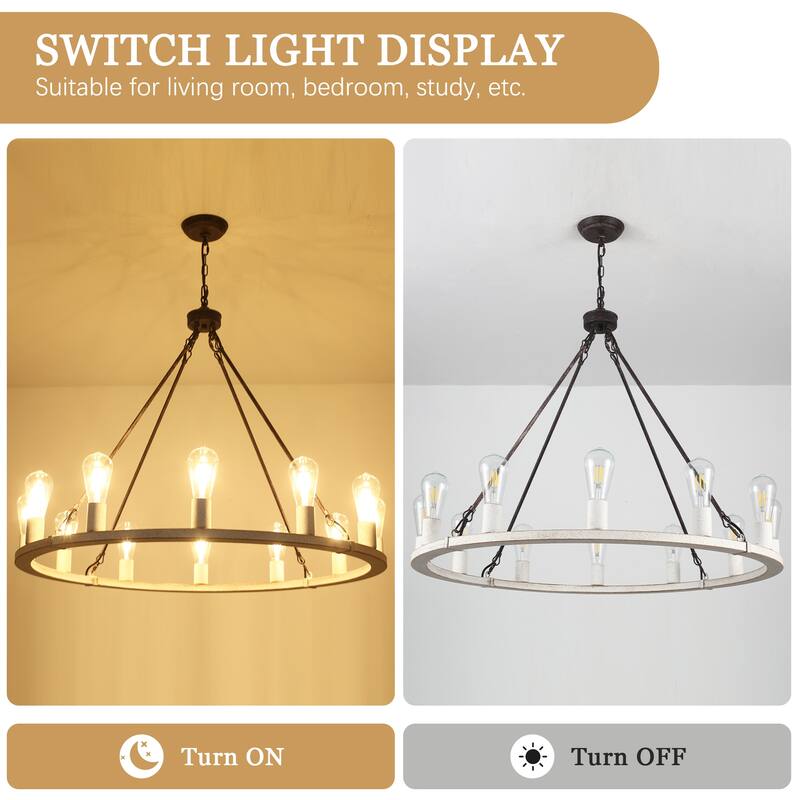12-Light Circel Candlestick Wagon Wheel Chandelier Hanging Linear Chandelier Lighting for Kitchen Island