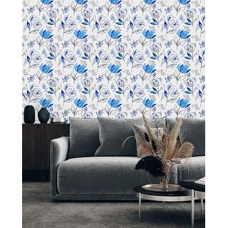 Blue Flower on White Background Wallpaper - Bed Bath & Beyond - 34986739