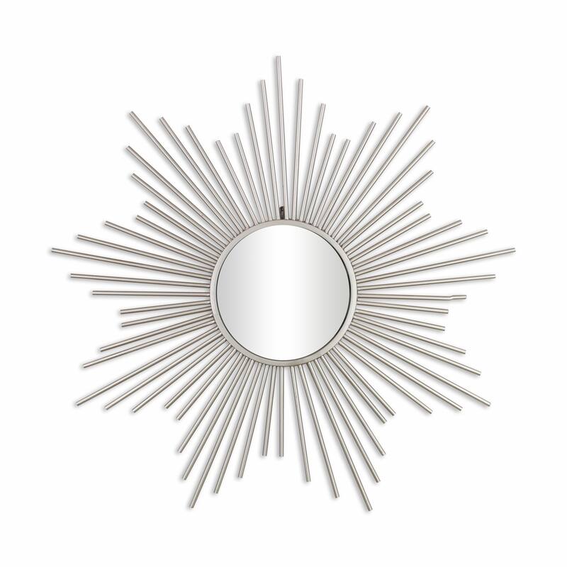 HomeRoots 32" Silver Metal Sunburst Framed Accent Mirror - 32" x 32"