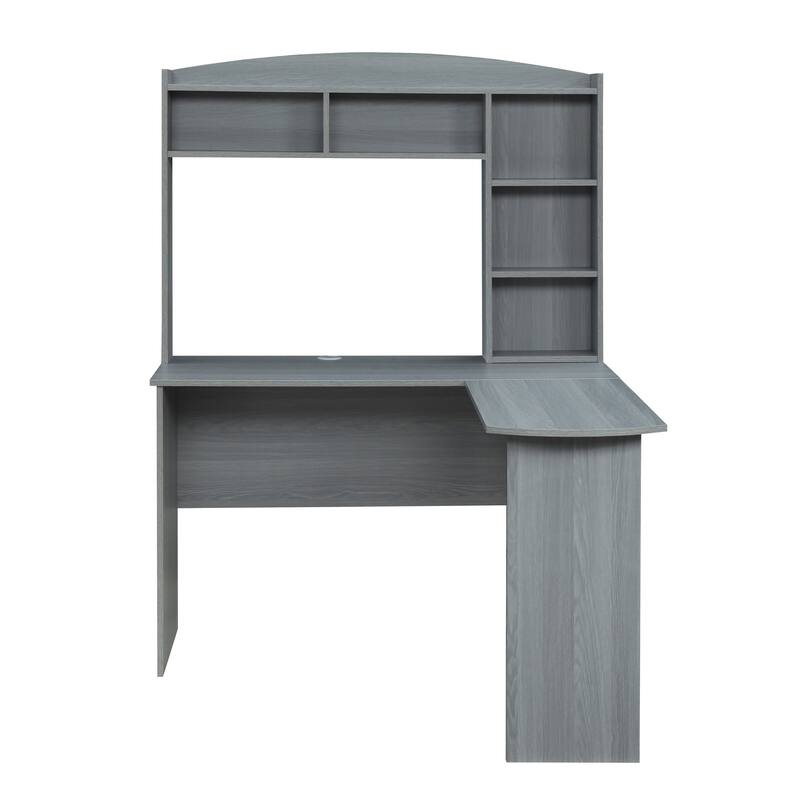 Modern L-Shaped Computer Desk with Storage and Shelves - Gray Color