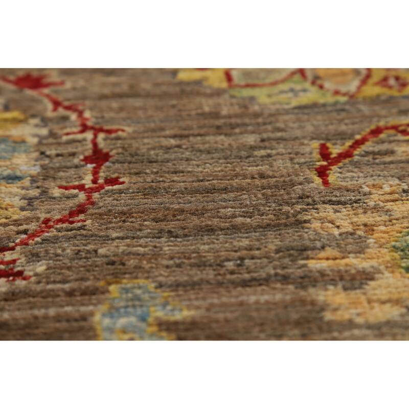 Hand Knotted Oriental 100% Wool Carpet Transitional All-Over Brown Oushak Area Rug - 9' 1'' X 6' 6''