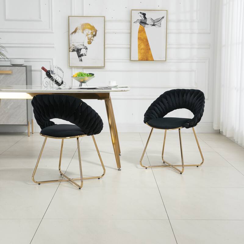 Black Velvet Accent Chairs Side Chair Vanity Desk Chair ( Set of 2 )