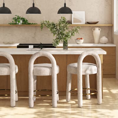 Penny 26.5" Mid-Century Modern Arched Fully Upholstered Counter Stool (Set of 2)