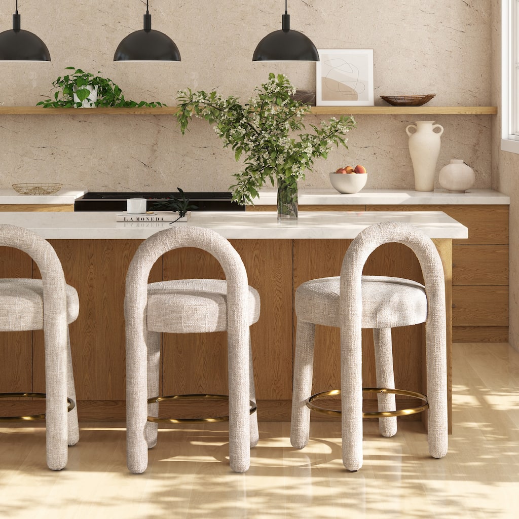 Penny 26.5" Mid-Century Modern Arched Fully Upholstered Counter Stool (Set of 2)