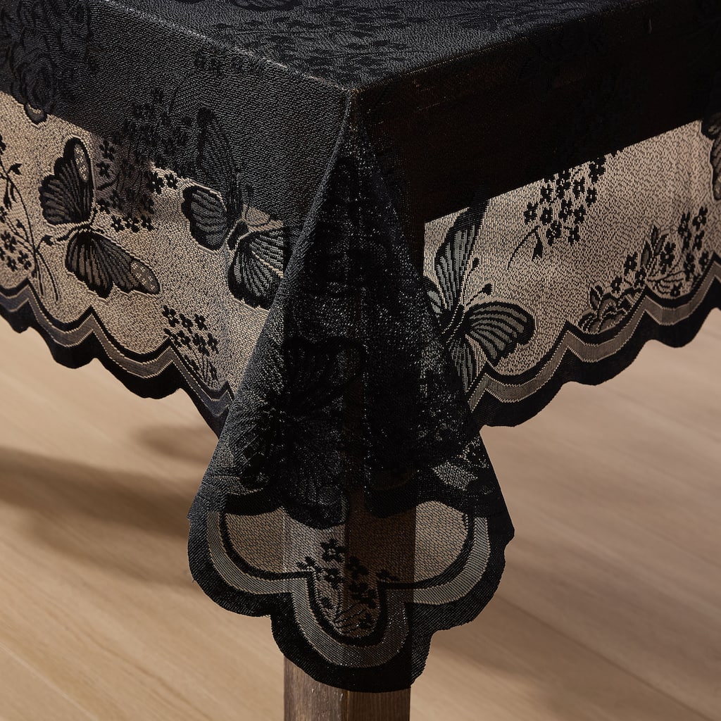 HLC.ME Butterfly Floral Lace Fabric Tablecloth, Wrinkle Resistant Table Cloth Round or Square Tables, Patterned Scalloped