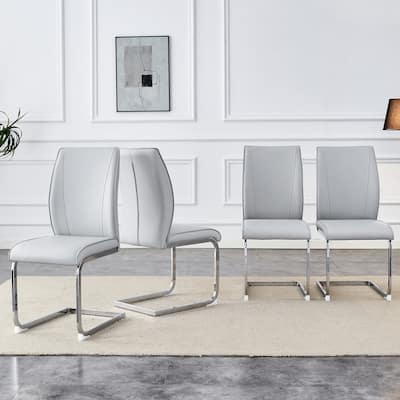 Luxury Simple Arch Chair - Set of 4 PU Material High Resilience Dining Chair with Arched Metal Leg