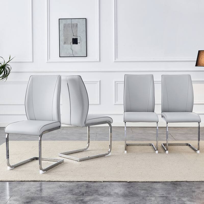 Roomfitters Arch Dining Chairs with White PU and Silver Arched Legs, Modern Upholstered Set of 4 for Home - Grey