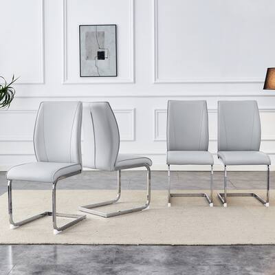 Set of 4 High Resilience Dining Chair with Arched Metal Silver Leg