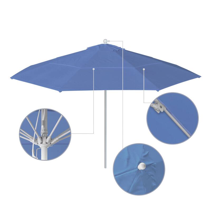 California Umbrella 11' Rd Aluminum Frame, Fiberglass Rib Market Umbrella, Push Open, White Finish, Pacifica Fabric