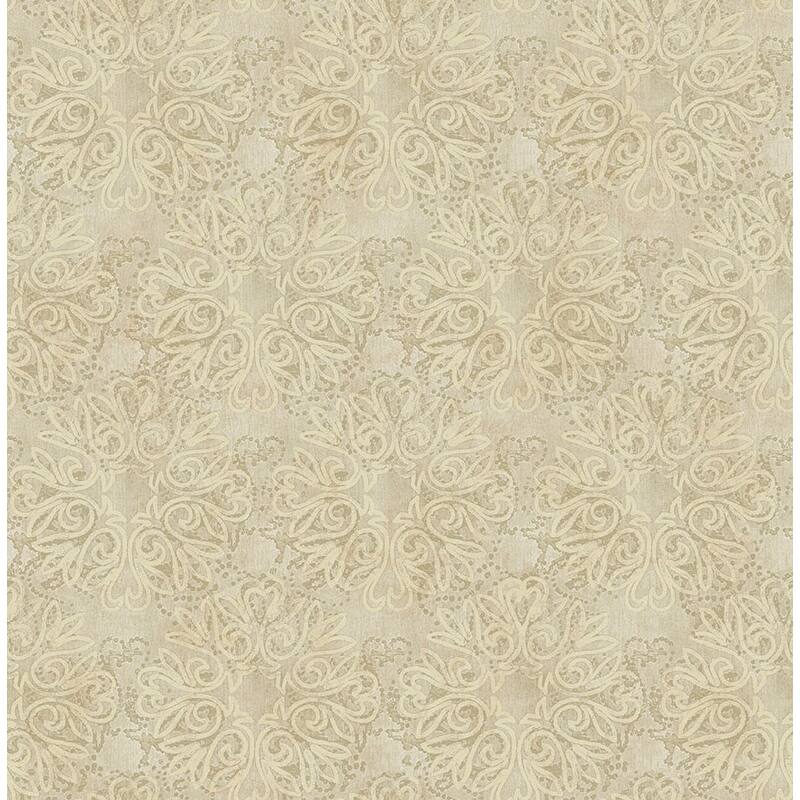 Seabrook Design Rhea Floral Medallion Unpasted Wallpaper - 20.5 in W x 33 ft. L - Metallic Beige