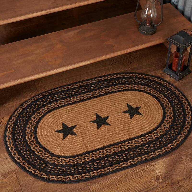 Farmhouse Jute Rug Oval Stencil Stars w/ Pad 24x36 - 2' x 3' Oval