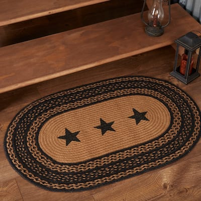 Farmhouse Jute Rug Oval Stencil Stars w/ Pad 24x36 - 2' x 3' Oval