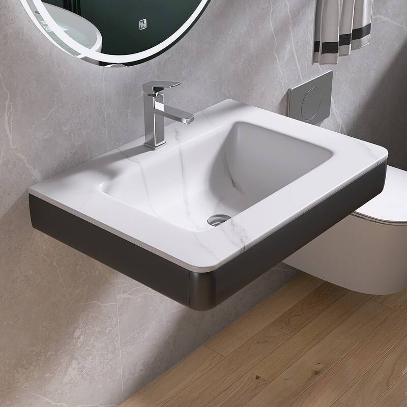 30'' Sintered Stone Wall Mount Bathroom Sink Solid Surface Vessel Bathroom Sink