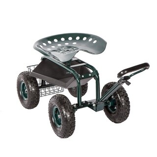 Garden Cart Rolling Outdoor Workseat w/Wheels Patio Wagon Scooter for Planting with Tool Tray 