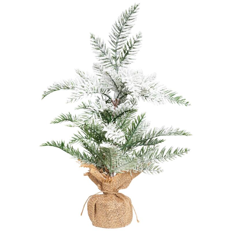 Heavily Flocked Pine Tree in Burlap Base Christmas Decoration