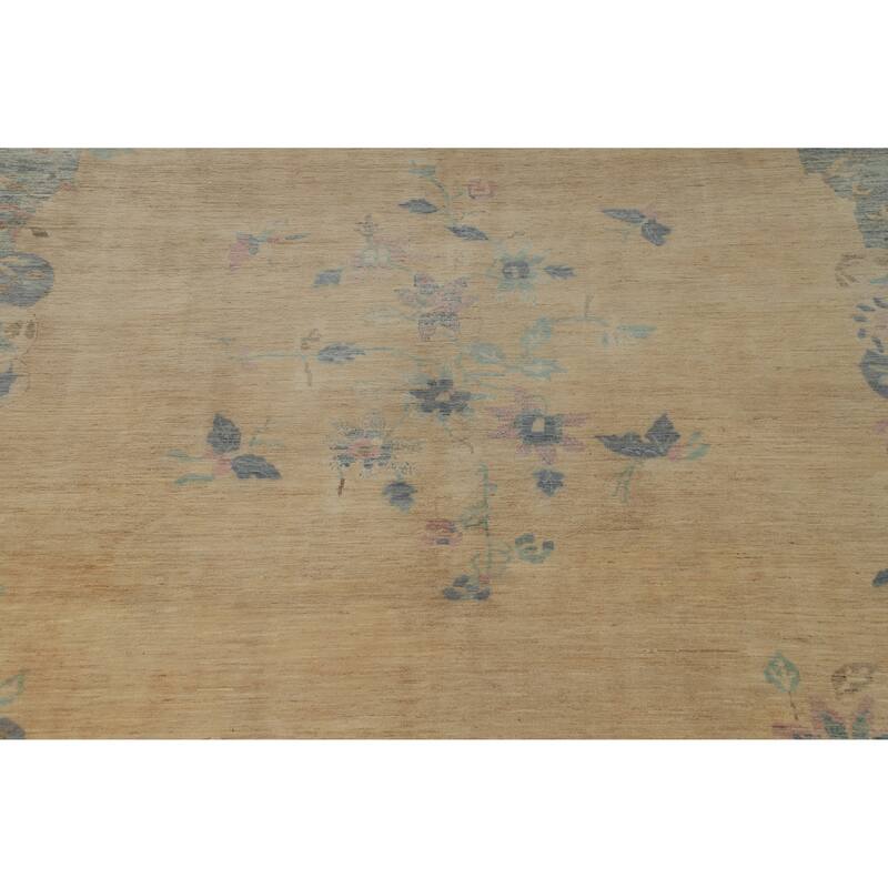 Hand Knotted Oriental 100% Wool Carpet Traditional Floral Beige & Ivories Art Deco Area Rug - 13' 5'' X 9' 8''