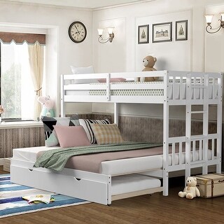 Wood and PB Twin Over Twin Pull-Out Bunk Bed with Trundle in White ...