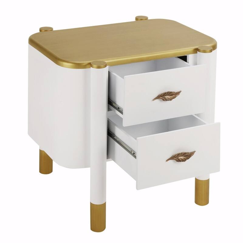 Contemporary Curved 2-Drawer Nightstand with Metal Feather Handles and Exposed Legs