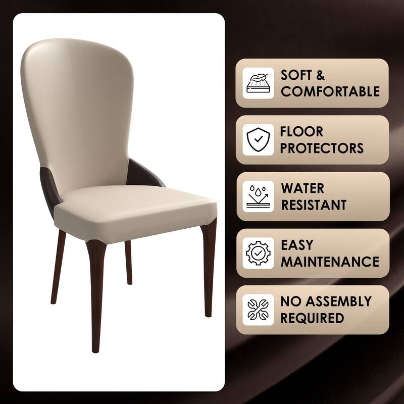 Havana Leather Upholstered Solid Wood Dining Chair Two-Tone Color Design