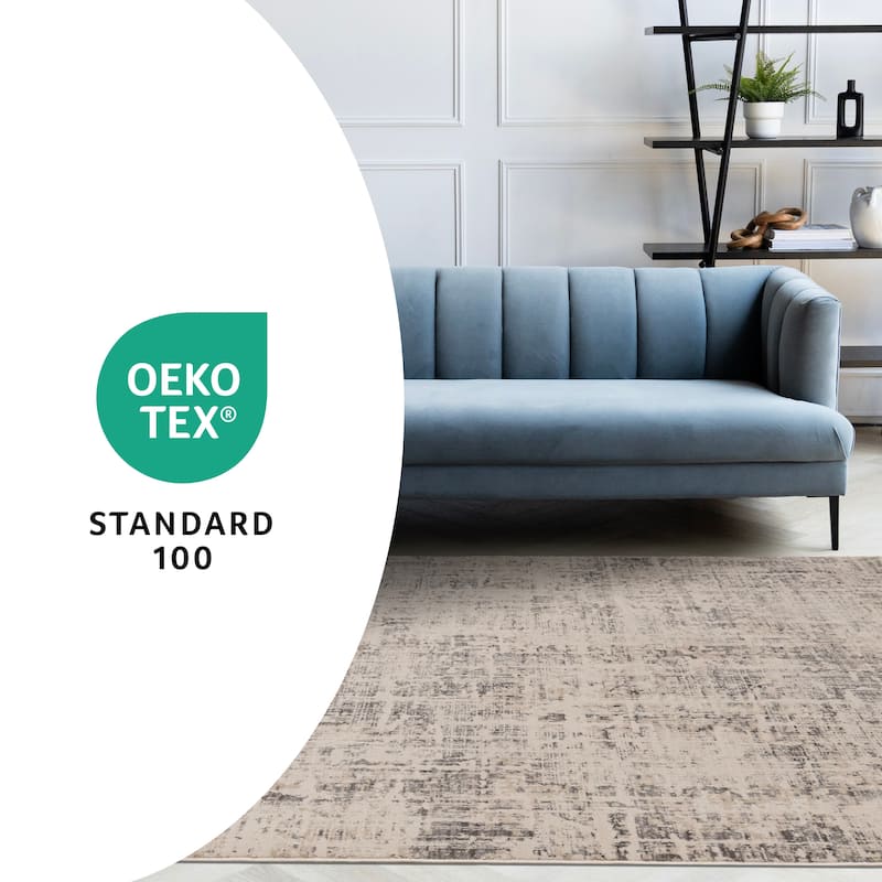 Grey Abstract Distressed High-Traffic Textured Area Rug