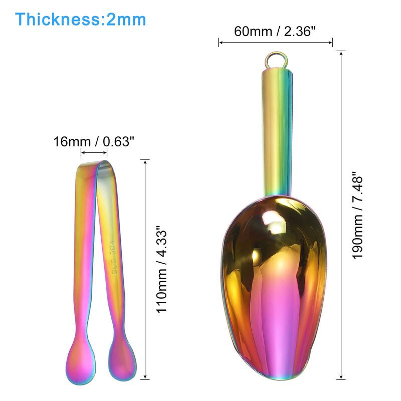 Serving Tongs, 6pcs - Stainless Steel Kitchen Ice Scoop and Ice Tong