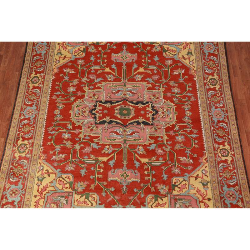 Geometric Heriz Serapi Oriental Area Rug Handmade Red Wool Carpet - 8'10" x 11'10"