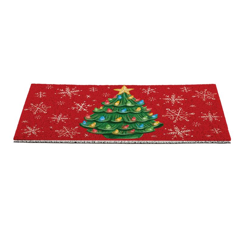 Nostalgia Christmas Tree PVC Trapper Door Mat - 28" x 16"