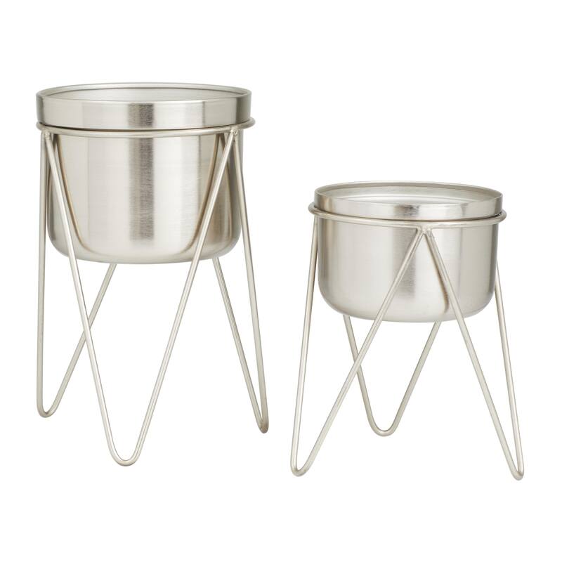 Metal Indoor Outdoor Planter with Removable Stand - Set of 2 Silver, Dark Gray, Gold - CosmoLiving by Cosmopolitan