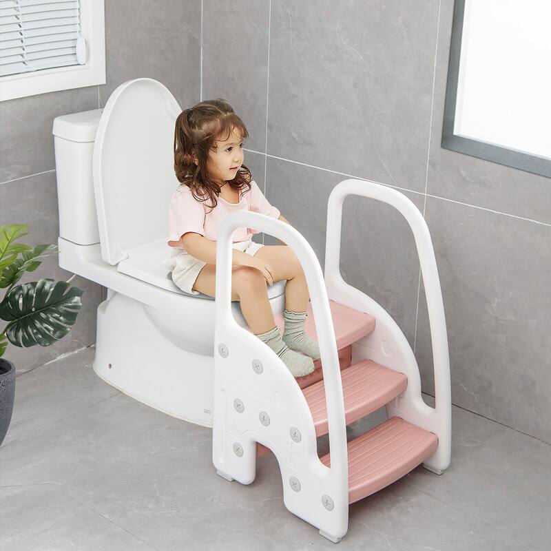Gymax Three-Step Stool for Toddlers Children Step up Leaning Helper