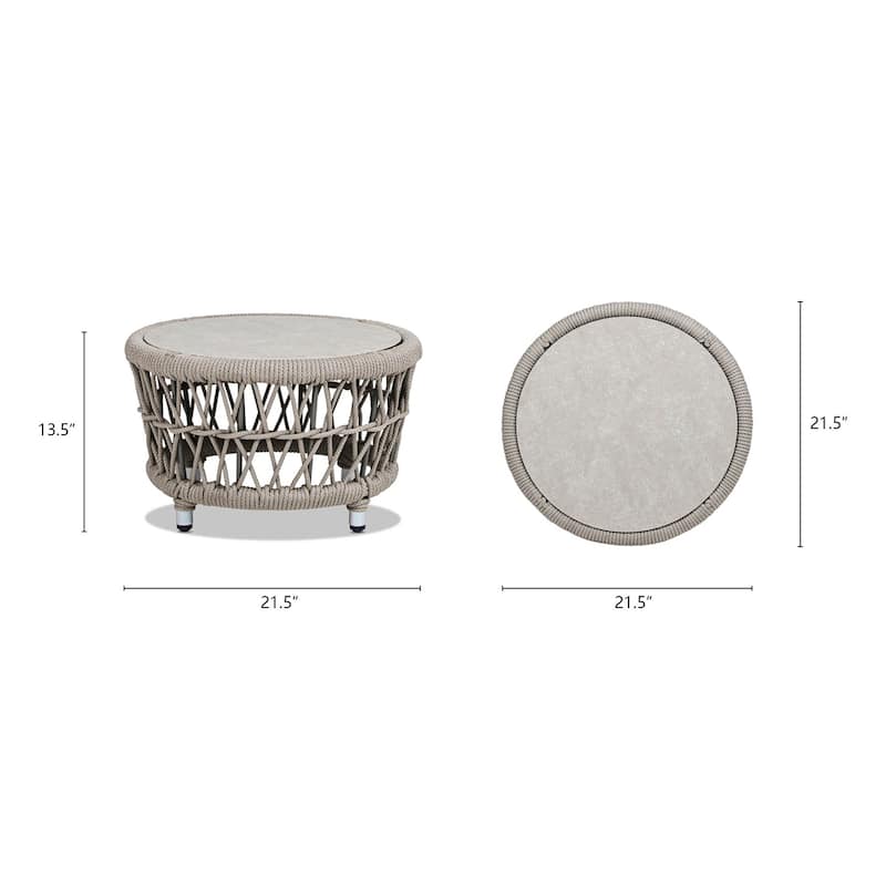 Everly 21.5" Outdoor Patio Round Coffee Table, Tempered Glass Table Top - 21.5"W X 21.5"D X 13.5"H