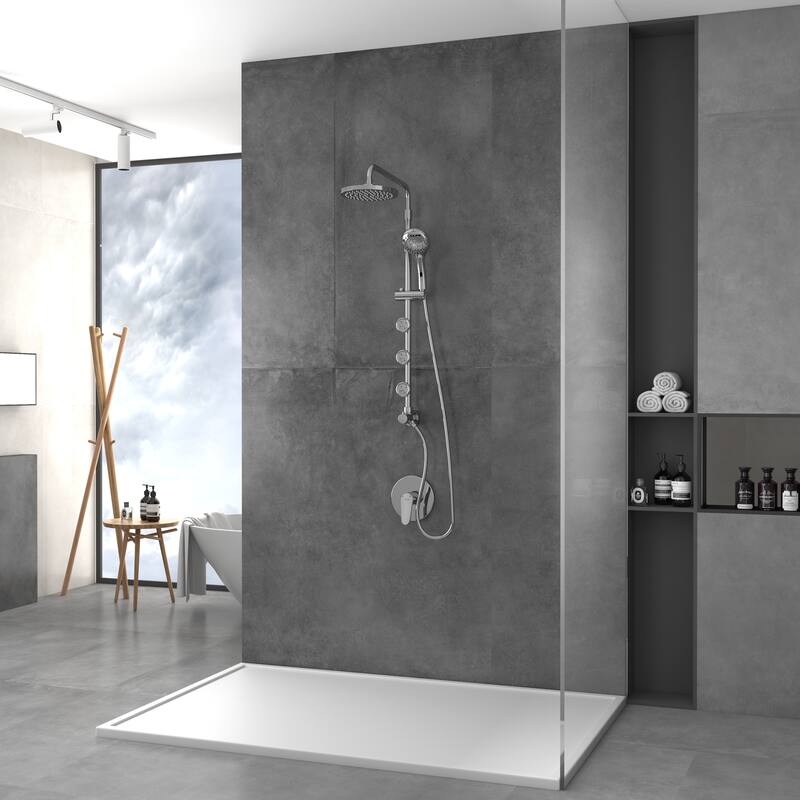 Lanikai 8-in Rain Showerhead Shower System with 3-Body Jets Multi-function Handshower and Pivoting Shower Arm Chrome 1.8GPM