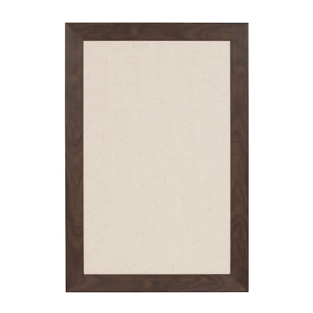 DesignOvation Beatrice Framed Linen Fabric Pinboard - 18x27 - Walnut Brown