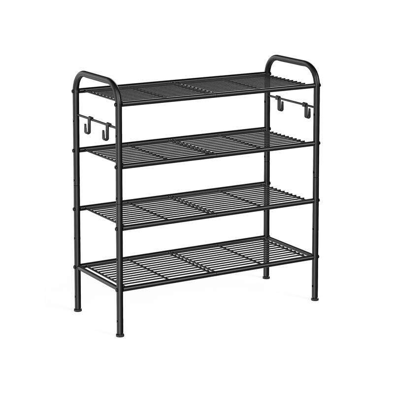 Moder Metal Shoe Rack Organizer with Shelf Storage with Side Hooks for Multiples Shoes Pairs