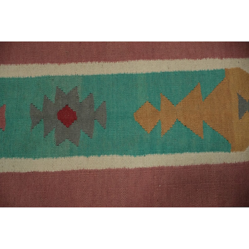 Hand Woven Oriental 100% Wool Carpet Southwestern Tribal Multi-Colored Kilim Runner Rug - 14' 6'' X 4' 9''