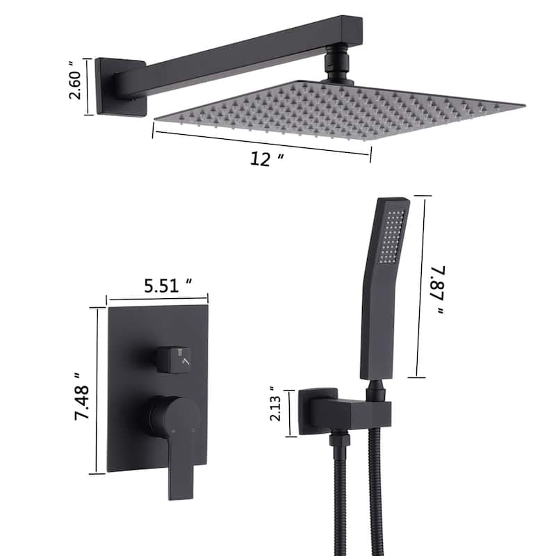 Topcraft Wall Mounted Rain Shower System with Handheld Showerhead