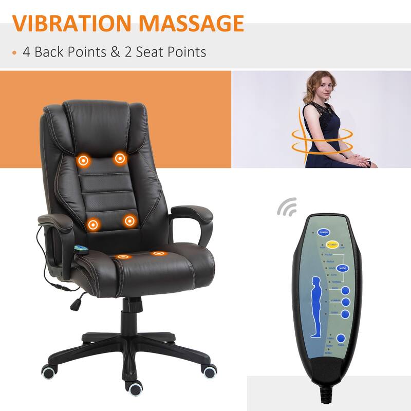 Vinsetto Massage Office Chair, High Back Executive Office Chair with 6-Point Vibration, Adjustable Height, Swivel Seat