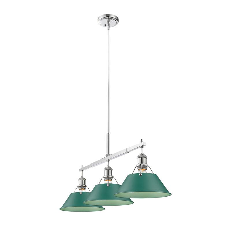 Yep by Golden Lighting Orwell 3-light Island Light in Chrome and Pine Green shade - 3 Light Linear Pendant
