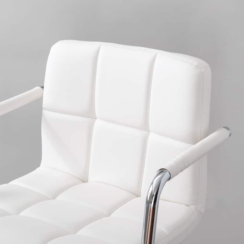 Newport Adjustable White Faux Leather Quilted Barstool