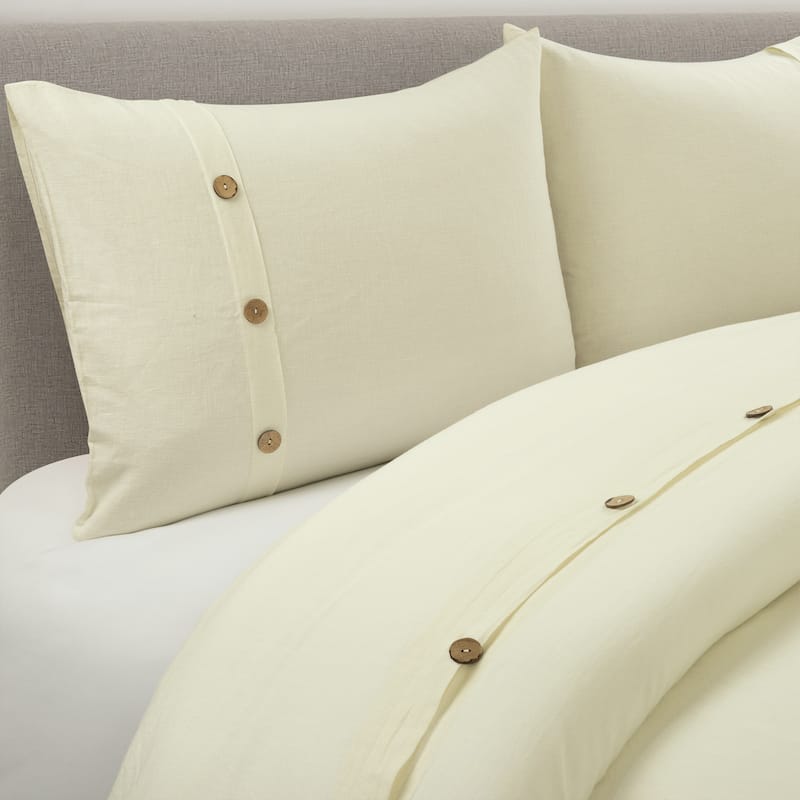 Lush Decor Belgian Flax Prewashed Linen Rich Cotton Blend Duvet Cover 3 Piece Set