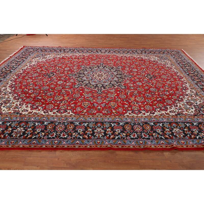 Floral Red Kashan Turkish Area Rug Dining Room Machine Made Carpet - 9'9" x 12'7"