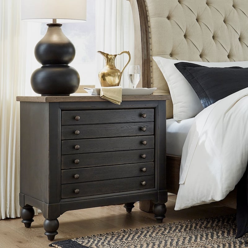 Americana Farmhouse Black Bedside Chest with Charging Station - Black Finish