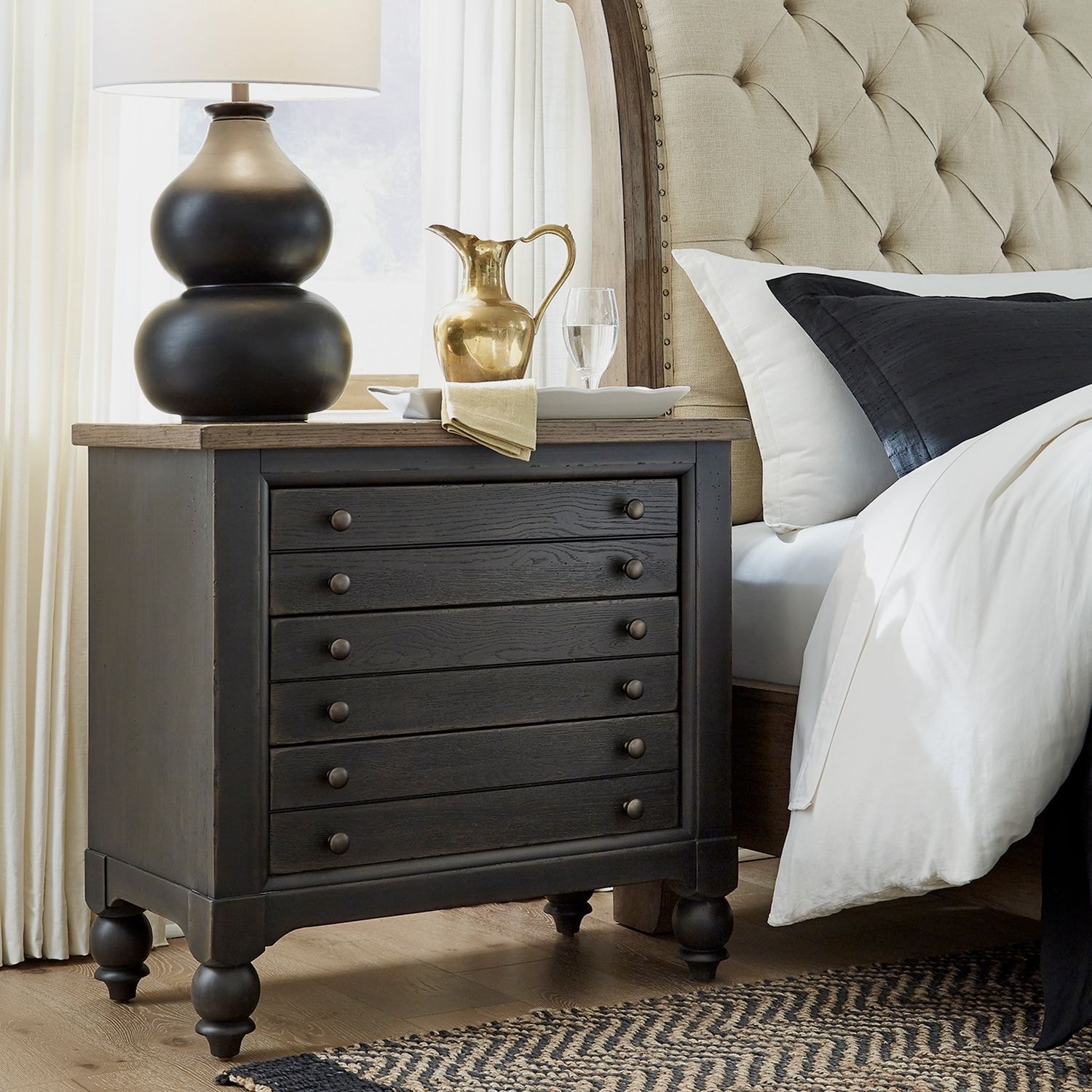 Americana Farmhouse Bedside Chest with Charging Station