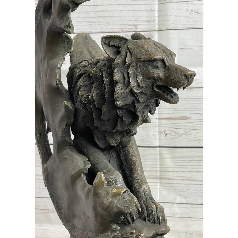 Abstract Surrealist Imitative Wolf Sculpture Statue Bronze Metal On Marble Base Signed Art
