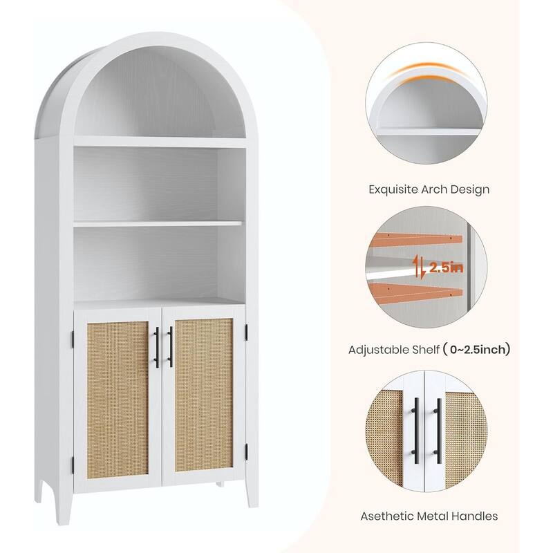 5-Tier Open Display Book Shelf, Arched Kitchen Pantry Storage Cabinet