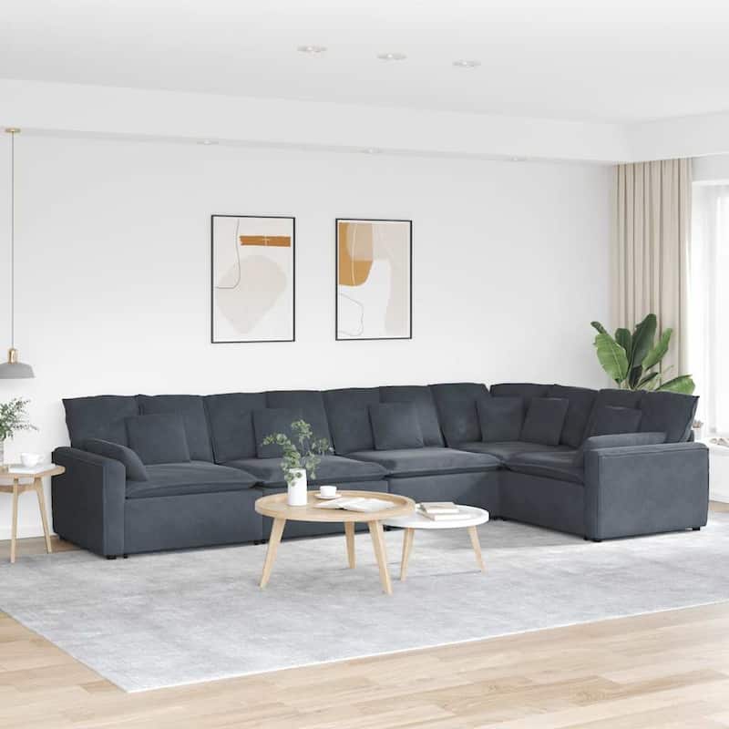 vidaXL Modular Sofa Dark Grey Velvet (100% polyester) L-shaped Modular - 85.4 x 164.2 x 25.2 in